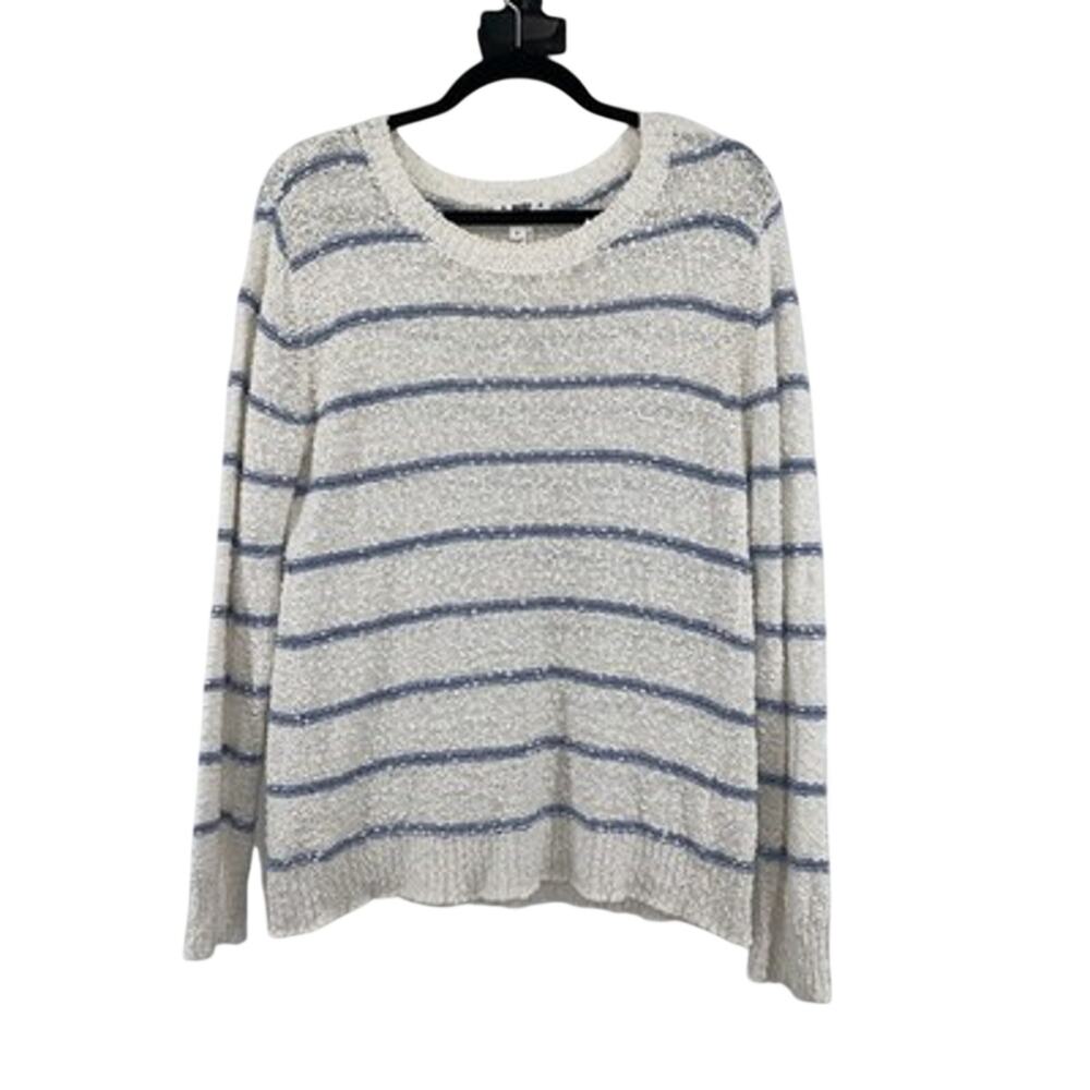 Paige Striped Knit Sweater Coastal Textured Nautical Minimalist Casual Small